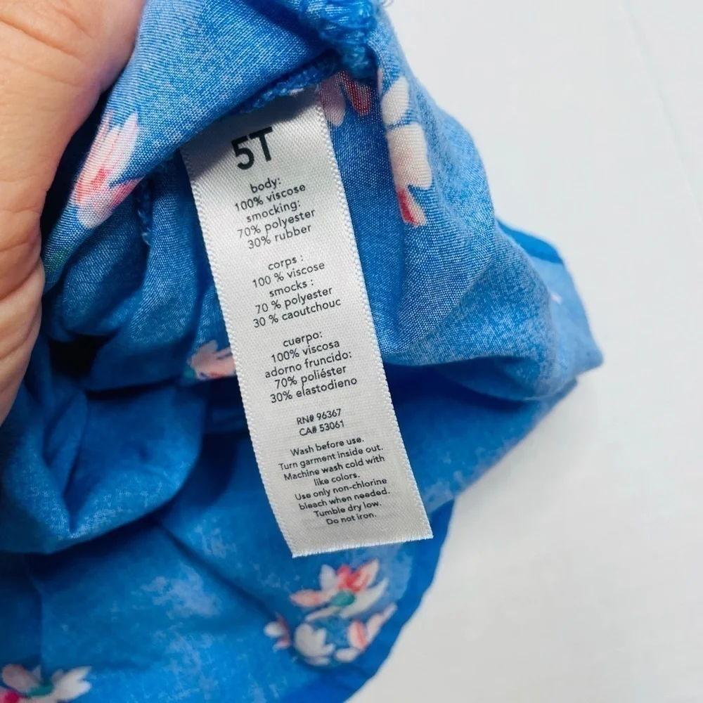 OSHKOSH B’gosh Toddler Girl’s Blue Floral Print Smocked Sleeveless Dress Size 5T